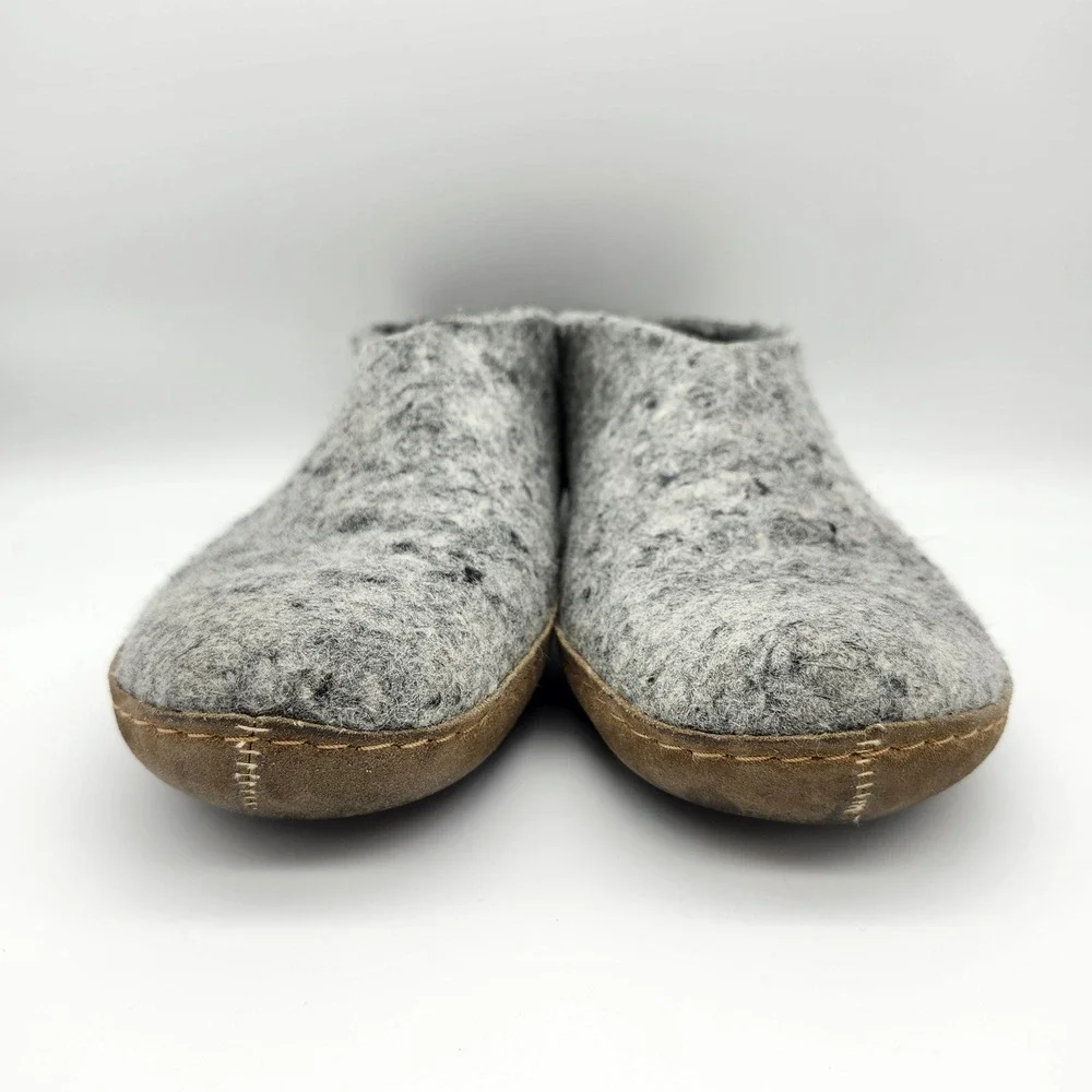 Glerups Grey Wool Felt Slippers Shoes Leather Sole EU 39, Womens US 8.5, Men 7 - Picture 2 of 10